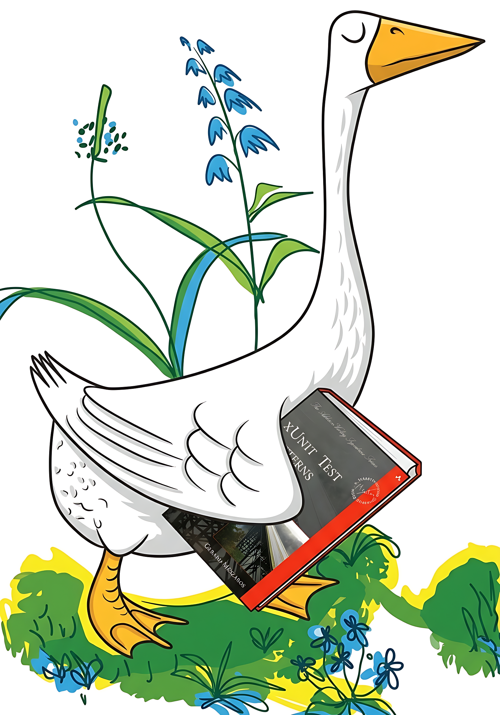A picture of Petunia, from the 1950s book. She is proudly clutching under her wing a copy of the book xUnit Test Patterns.